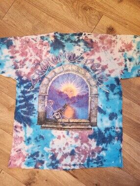 Vintage 1993 Grateful Dead Tie-Dye Sun & Moon Skeleton Tee Large MSG Concert